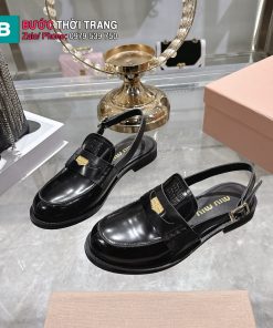 Giày lừời MIU MIU màu đen phong cách bụi bặm da bò cao cấp đế 2.5cm