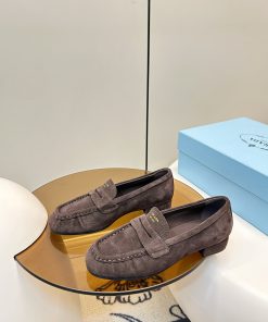Giày lười nữ PRADA da lộn mềm mịn cao cấp màu nâu socola