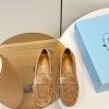 Giày lười nữ PRADA da lộn mềm mịn cao cấp màu nâu