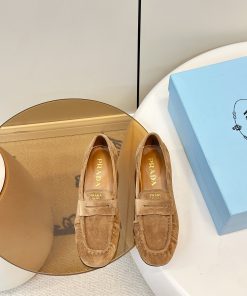 Giày lười nữ PRADA da lộn mềm mịn cao cấp màu nâu