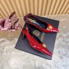 Giày nữ Versace Gianni Ribbon màu đỏ đô da bóng sang trọng đế cao 5cm
