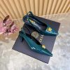 Giày nữ Versace Gianni Ribbon màu xanh cổ vịt da bóng sang trọng đế cao 5cm