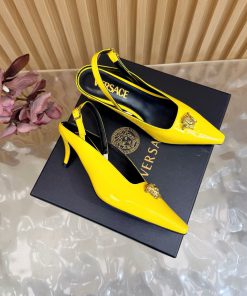 Giày nữ Versace Gianni Ribbon màu vàng da bóng sang trọng đế cao 5cm