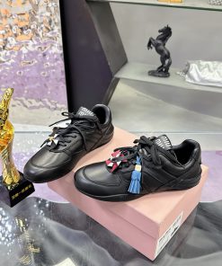 Giày thể thao MIU MIU cao cấp màu đen da bò mềm mịn