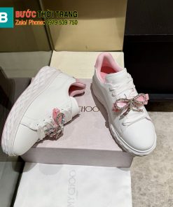 Giày thể thao nữ JIMMY CHOO màu trắng nơ hồng xinh xắn