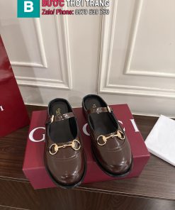 Giày Gucci Mary Jane Mule khóa ngựa màu nâu socola da lì cao cấp đế cao 3.5cm