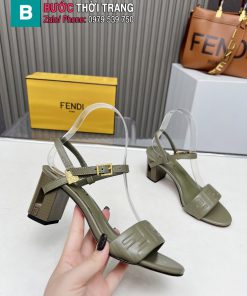 Sandal cao gót FENDI màu xanh rêu thiết kế mũi tròn Delfina đặc trưng sang trọng