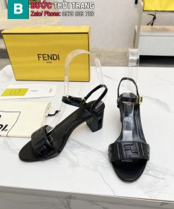Sandal cao gót FENDI màu đen thiết kế mũi tròn Delfina đặc trưng sang trọng