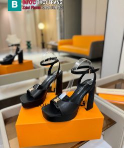 Sandal cao gót LV đế vuông màu đen tôn dáng