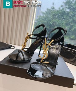Sandal cao gót YSL màu đen cao cấp thiết kế khóa chữ ysl sang trọng đế 10.5 cm tôn dáng