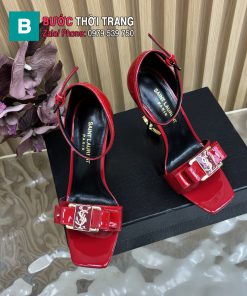 Sandal cao gót YSL màu đỏ da bóng quai ngang nữ tính đế 11 cm tôn dáng