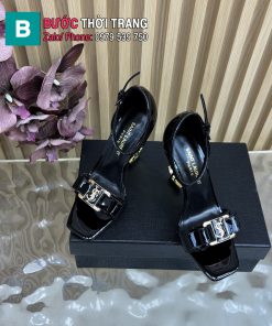 Sandal cao gót YSL màu đen da bóng quai ngang nữ tính đế 11 cm tôn dáng
