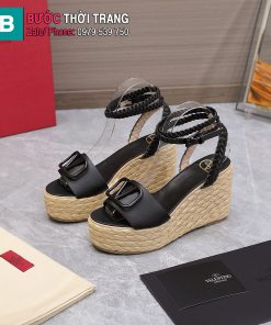 Sandal cao gót đế xuồng LV màu đen đế cao 11 cm