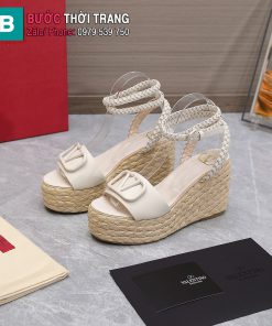 Sandal cao gót đế xuồng LV màu trắng ngà đế cao 11 cm