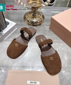Sandal nữ MIU MIU đế bệt màu nâu da cừu mềm mại