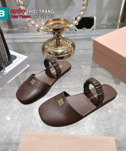 Sandal nữ MIU MIU đế bệt màu nâu socola da cừu mềm mại