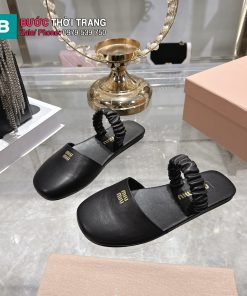 Sandal nữ MIU MIU đế bệt màu đen da cừu mềm mại