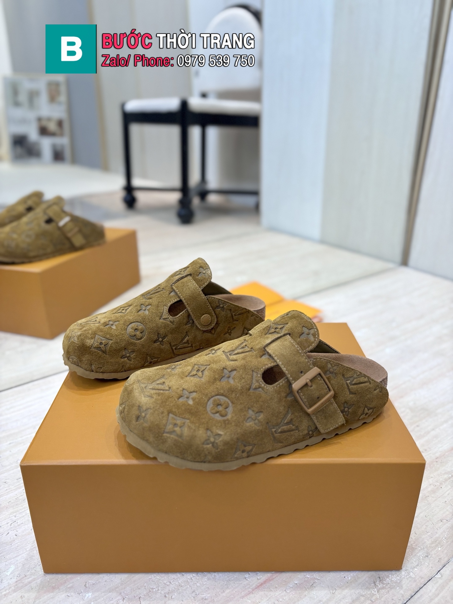 Giày lười LV màu nâu chất liệu da lộn cao cấp phong cách trẻ trung năng động