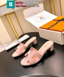 Dép cao gót HM đế vuông màu hồng pastel phong cách thanh lịch sang trọng