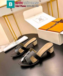 Dép cao gót HM đế vuông màu đen phong cách thanh lịch sang trọng