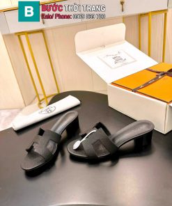 Dép cao gót HM đế vuông màu đen phong cách thanh lịch sang trọng