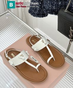 Dép sandal MIU MIU xỏ ngón màu trắng ngà đế bệt cao cấp