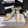 Giày cao gót mũi nhọn Jimmy Choo màu vàng đính ngọc lấp lánh