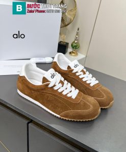 Giày thể thao ALO mũi tròn màu nâu đặc trưng chất liệu da bò lộn cao cấp