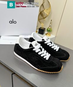 Giày thể thao ALO mũi tròn màu đen đặc trưng chất liệu da bò lộn cao cấp