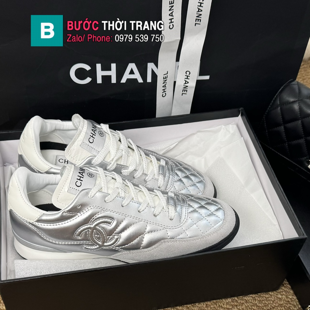 Giày thể thao sneaker CN màu bạc cao cấp phong cách sang trọng