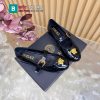 Giày búp bê nữ VERSACE màu đen da bóng mềm logo mũi giày nổi bật