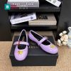 Giày búp bê nữ VERSACE màu tím da bóng mượt đế bệt nữ tính