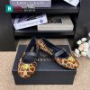 Giày búp bê nữ VERSACE màu nâu họa tiết da báo đế bệt nữ tính