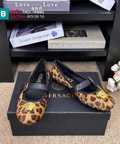 Giày búp bê nữ VERSACE màu nâu họa tiết da báo đế bệt nữ tính
