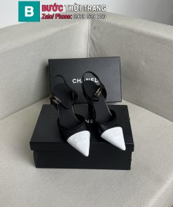 Giày cao gót CN mũi nhọn phối 2 màu cá tính đế 8.5cm