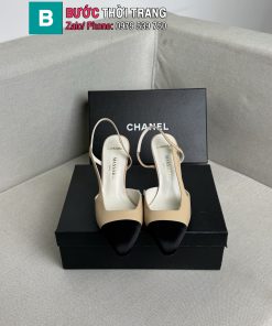 Dép cao gót CN phối 2 màu thanh lịch mũi nhọn sang trọng