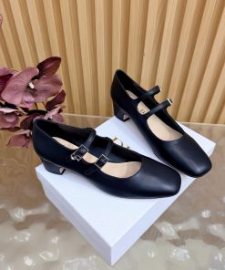 Giày cao gót DIOR 2 quai màu đen da lì thanh lịch