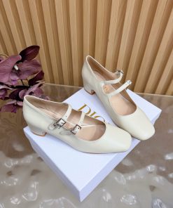 Giày cao gót DIOR 2 quai màu nude da lì thanh lịch