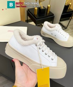 Giày thể thao MARNI màu trắng ngà cổ lót lông sang trọng đế 4cm
