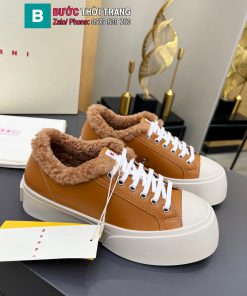 Giày thể thao MARNI màu nâu cổ lót lông sang trọng đế 4cm