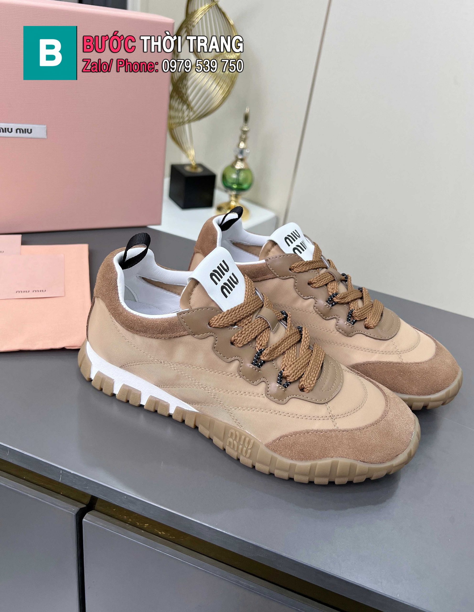 Giày thể thao MIU MIU màu nâu đế lốp cá tính