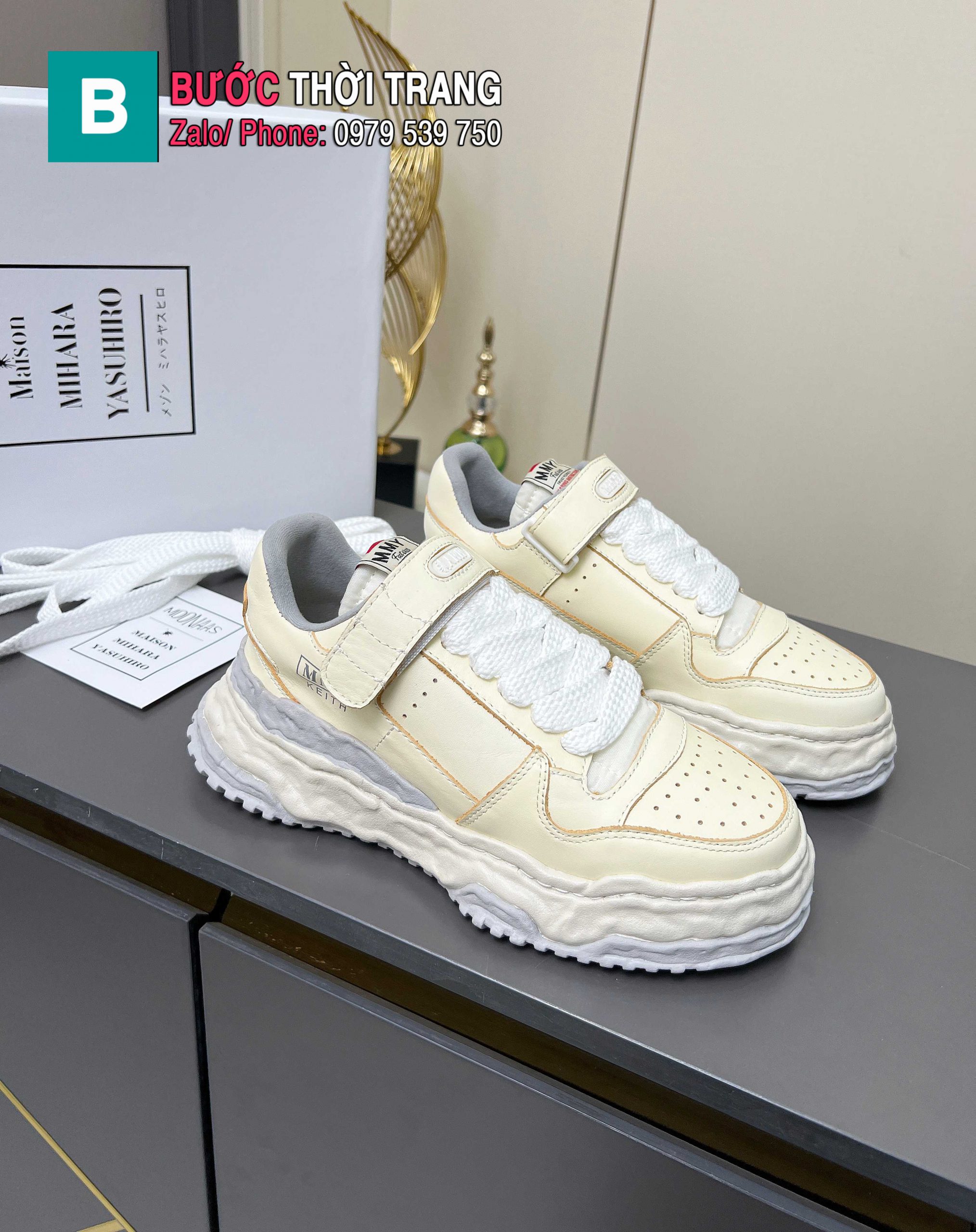 Giày thể thao sneaker MMY.Mihara Yasuhiro màu trắng ngà đế cao su êm chân cực mượt