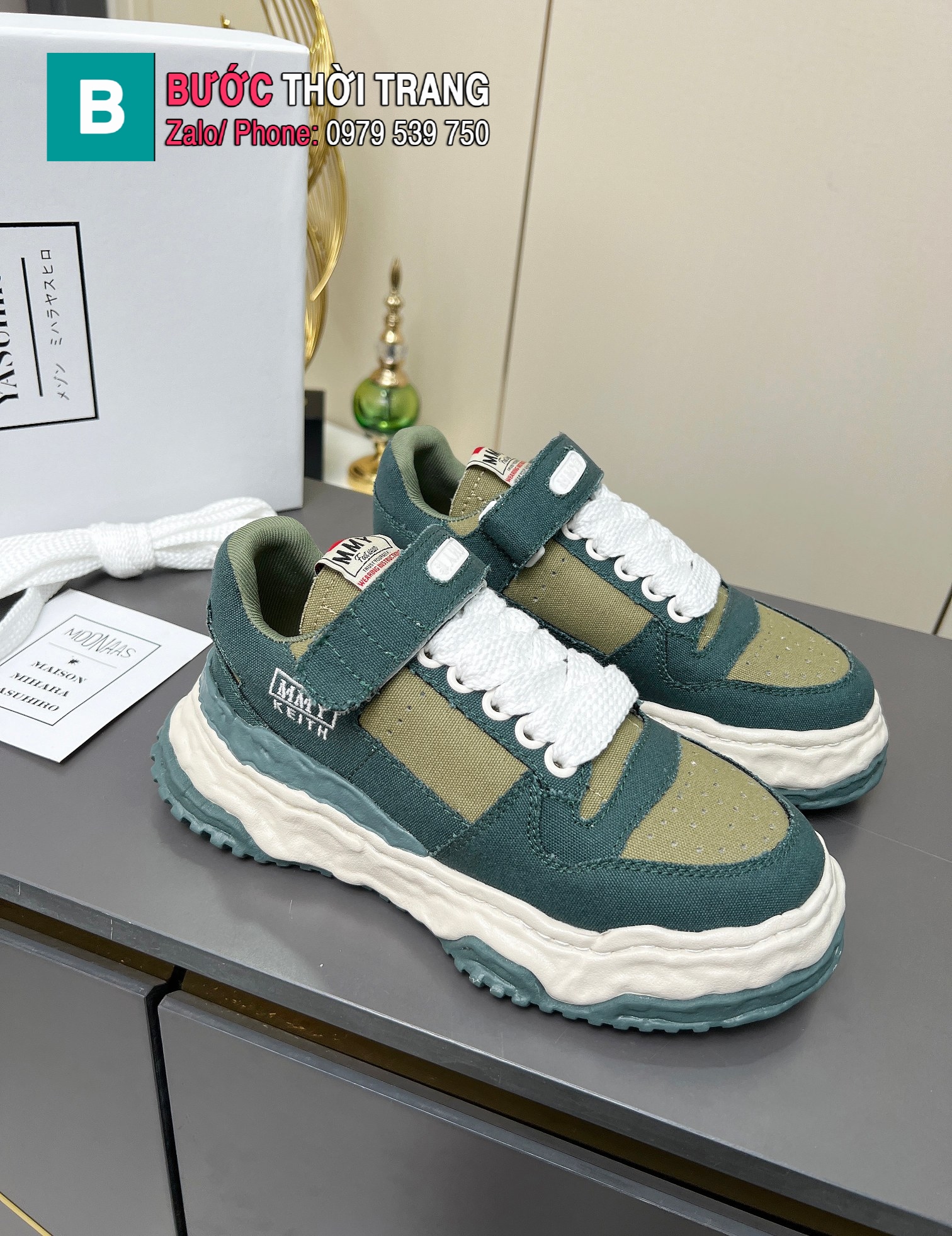 Giày thể thao sneaker MMY.Mihara Yasuhiro màu xanh rêu đế cao su êm chân cực mượt
