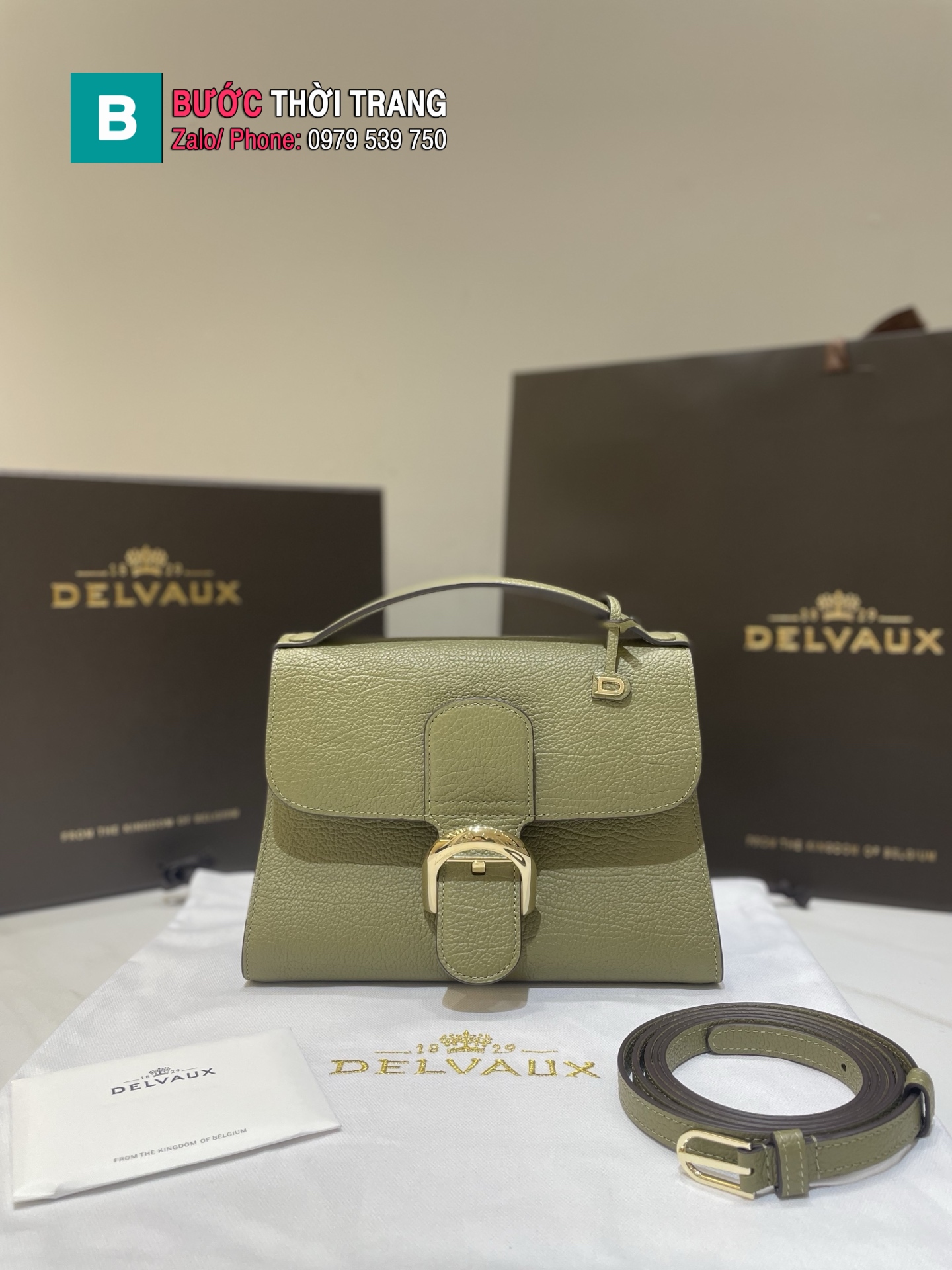 Túi xách DELVAUX TEMPO cao cấp màu xanh size 23x17x6 cm