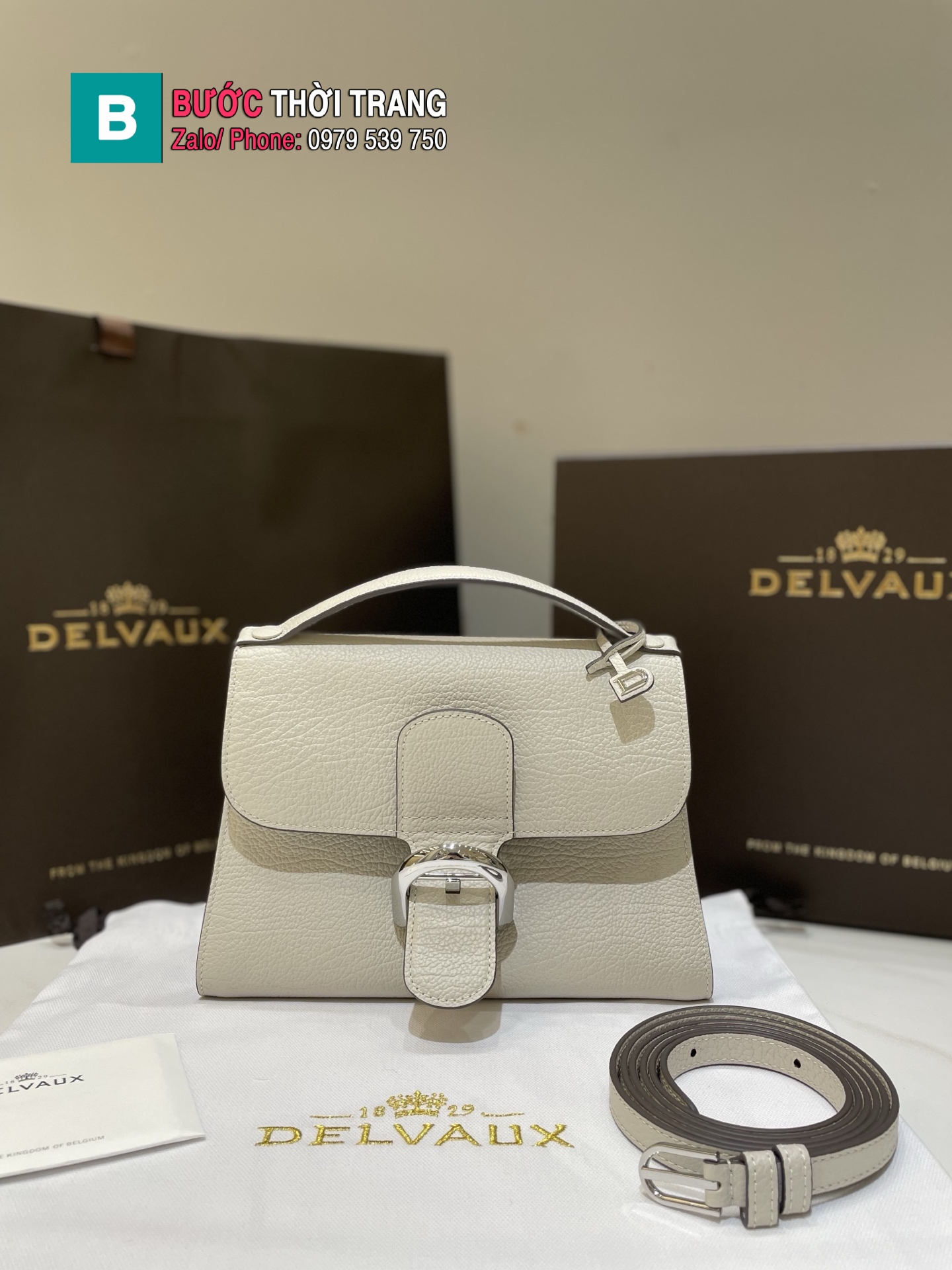 Túi xách DELVAUX TEMPO cao cấp màu trắng ngà size 23x17x6 cm