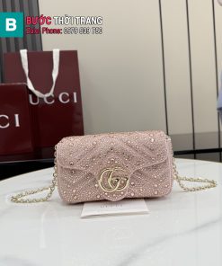 Túi xách GG Marmont màu hồng nude đính ngọc lấp lánh size 16.5x9.5x4.5cm