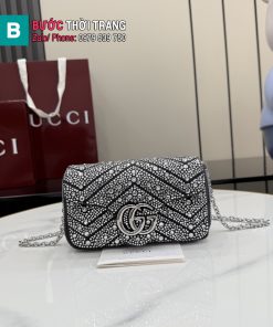 Túi xách GG Marmont màu đen đính ngọc lấp lánh size 16.5x9.5x4.5cm