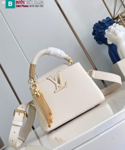 Túi xách LV CAPUCINES màu trắng ngà cao cấp size 21 cm nổi bật với chi tiết tua rua kim loại lấp lánh