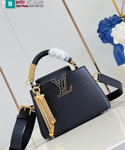 Túi xách LV CAPUCINES màu đen cao cấp size 21 cm nổi bật với chi tiết tua rua kim loại lấp lánh