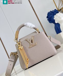 Túi xách LV CAPUCINES màu nâu ghi cao cấp size 21 cm nổi bật với chi tiết tua rua kim loại lấp lánh